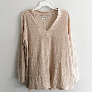Terra & Sky Neutral Beige V-Neck Waffle Knit Pullover